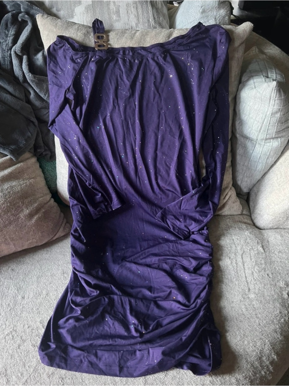 Elegant Purple One-Shoulder Chain Strap Sparkle Women’s Dress